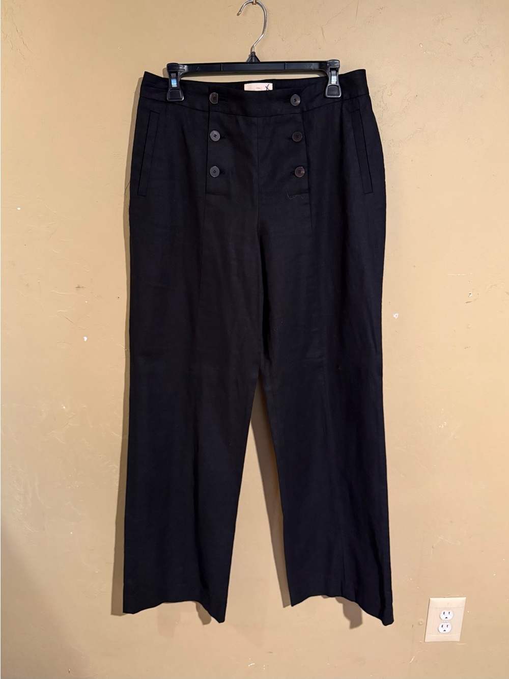Sezane Wide Leg Linen Blend Black Sailor Pants Size 40